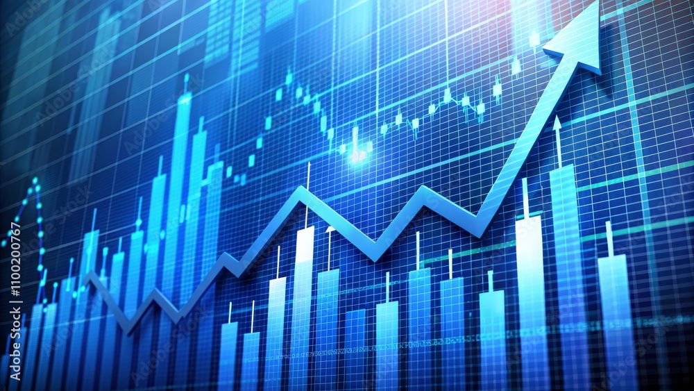 Fototapeta premium Blue Financial Growth Chart with Arrow, Stock Market, Business Chart, Investment, Finance