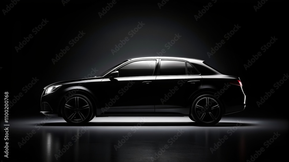Fototapeta premium Black Sedan Silhouette in Dramatic Lighting, Car , Automotive , Shadow , Elegance