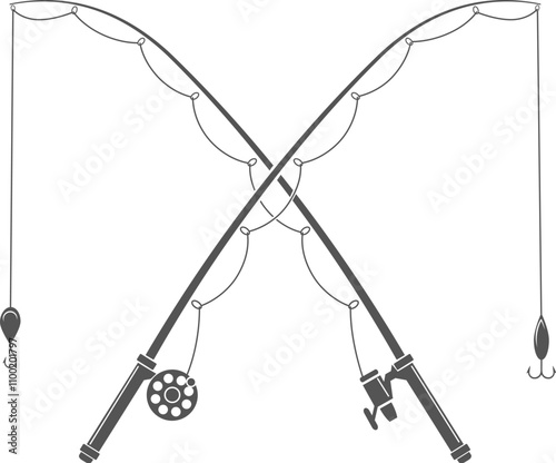 Monochrome fishing rods with hook