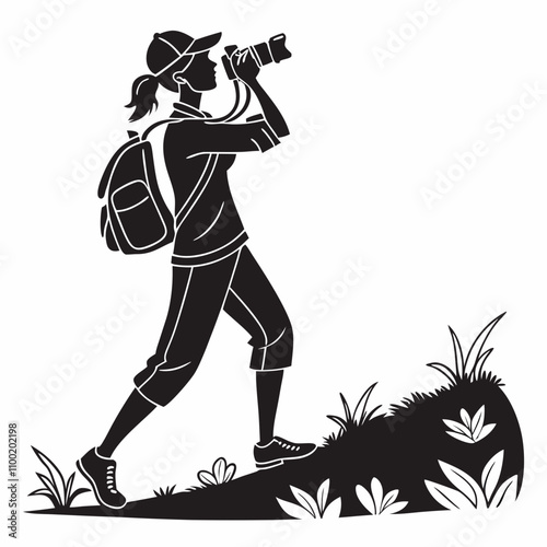 photographer woman silhouette,photographer woman silhouette vector illustration,
silhouette of a photographer with camera,Photographer Silhouette Series.