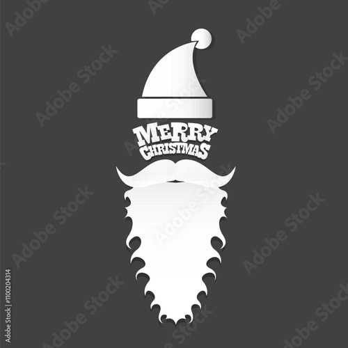 Santa Claus with beard vector illustration isolated on grey background. Christmas hipster poster for party or greeting card. Santa Hipster Claus. Vector merry christmas art design background.