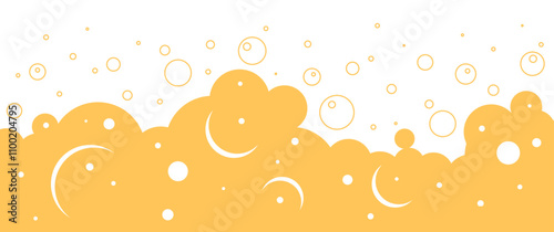 Beer foam background, alcohol bubble texture, suds outline and flat design, german drink patter. Cartoon yellow liquid wave frame, abstract bar border. Golden vector illustration