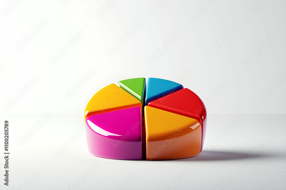 Obraz premium Colorful geometric pie chart display with vibrant segments on a minimalist background for visual representation of statistics and data analysis concepts