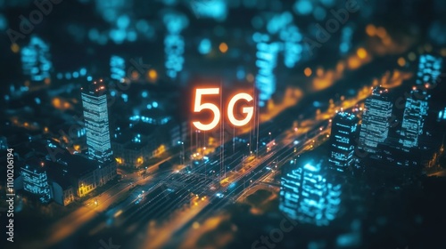 Wallpaper Mural Futuristic Cityscape at Night with 5G Technology Representation Torontodigital.ca