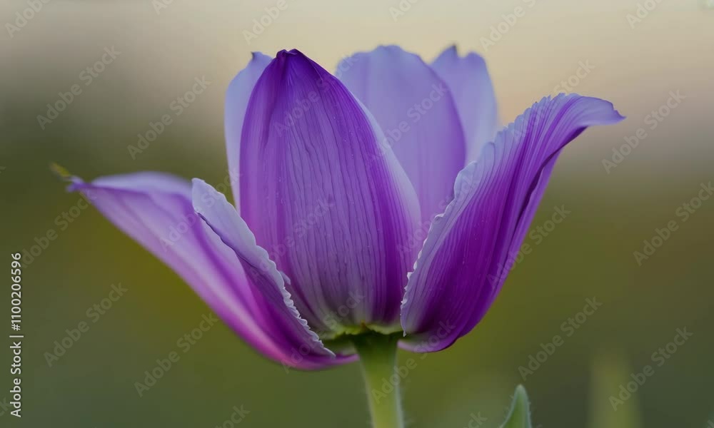 Flower opening close up, soft petals of beautiful purple tulip time lapse, nature background Flower opening close up, soft petals of beautiful purple tulip time lapse, nature background
