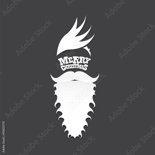Santa Claus with beard vector illustration isolated on grey background. Christmas hipster poster for party or greeting card. Santa Hipster Claus. Vector merry christmas art design background.