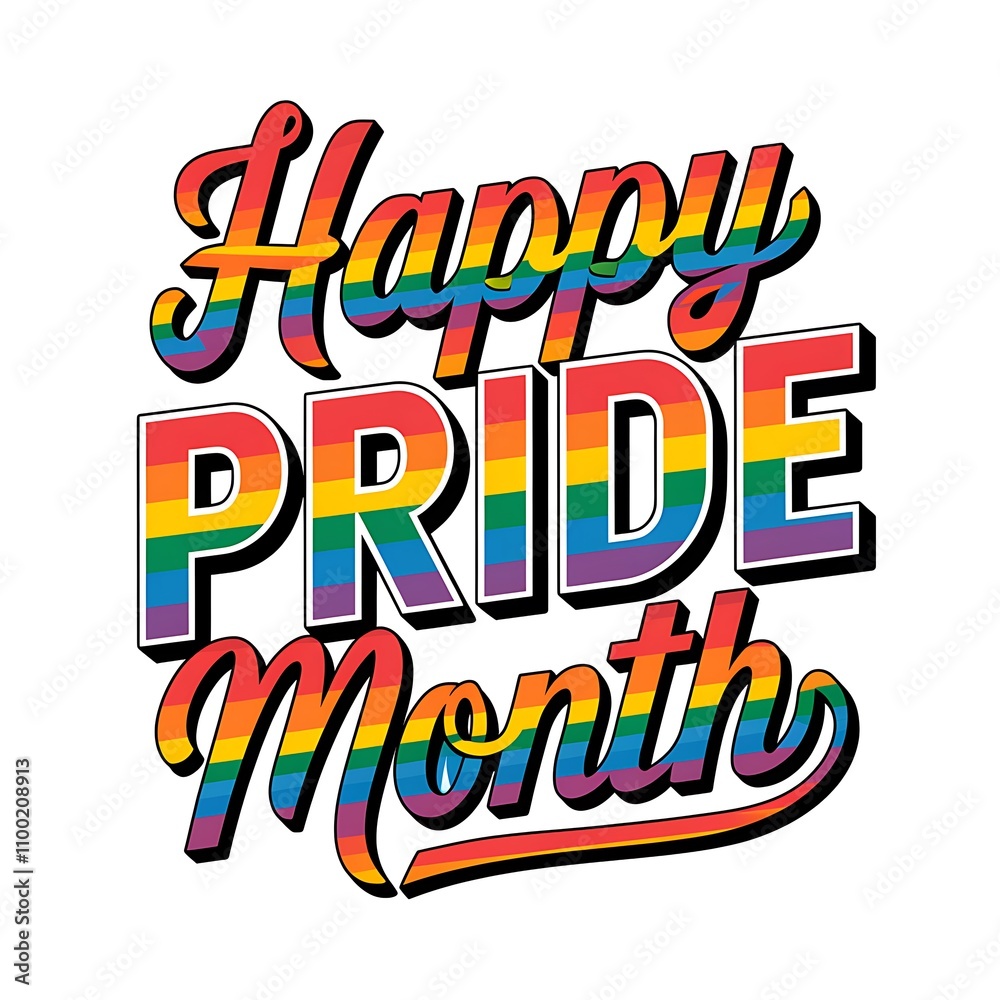 Obraz premium Happy Pride Month Rainbow Text Design