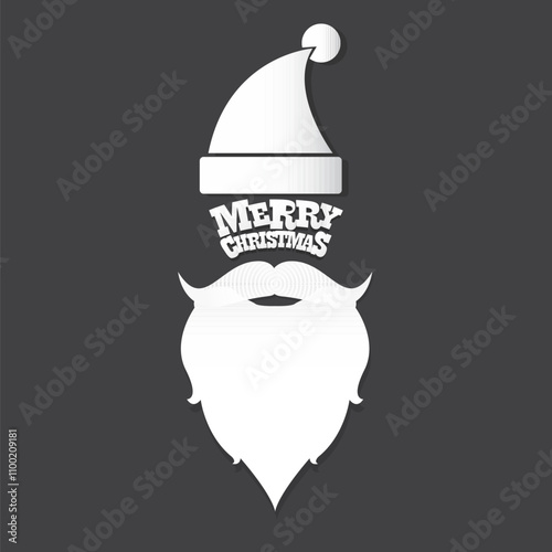 Santa Claus with beard vector illustration isolated on grey background. Christmas hipster poster for party or greeting card. Santa Hipster Claus. Vector merry christmas art design background.