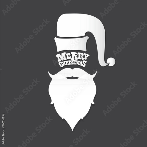 Santa Claus with beard vector illustration isolated on grey background. Christmas hipster poster for party or greeting card. Santa Hipster Claus. Vector merry christmas art design background.