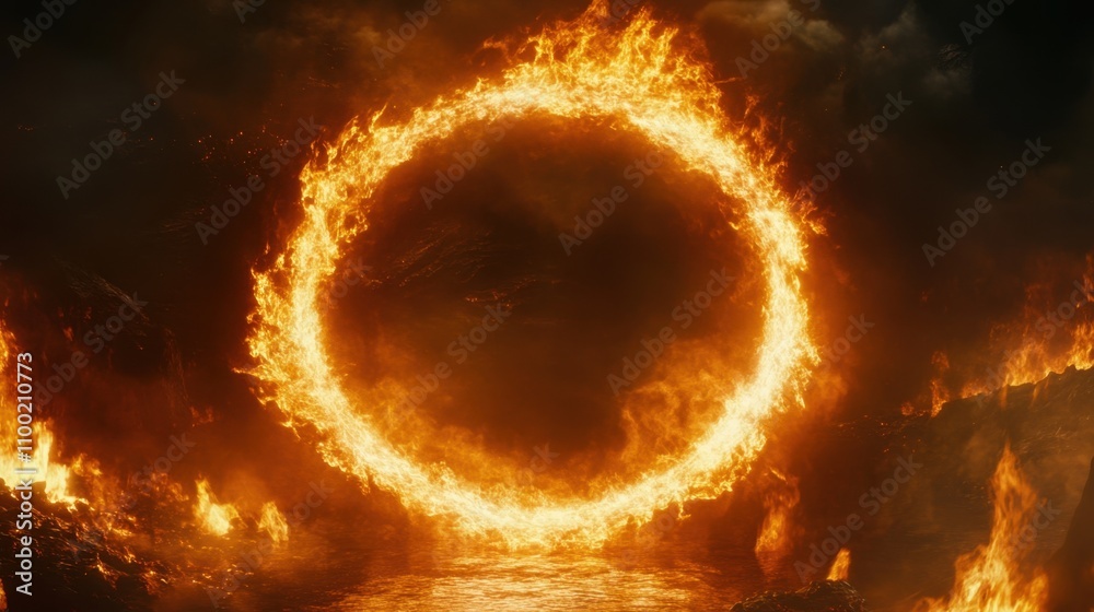 Fototapeta premium Fiery Ring of Flames in Dark Environment with Intense Glow
