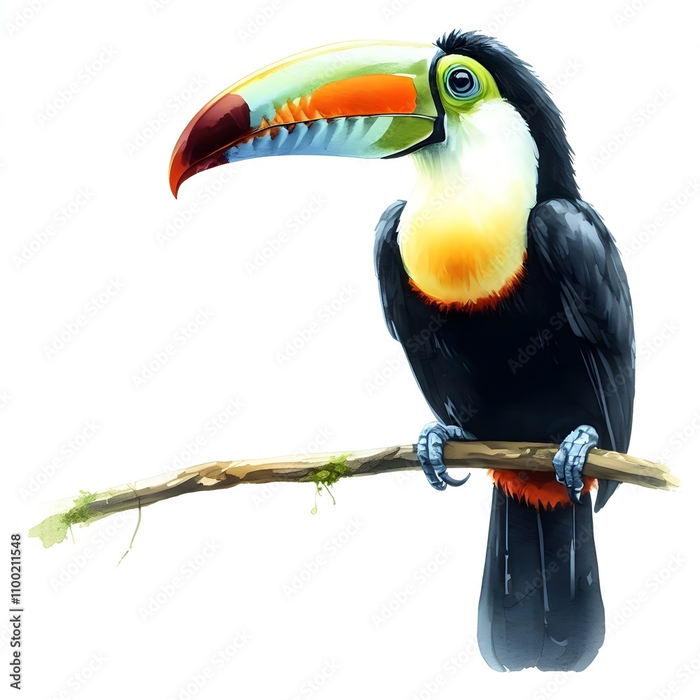 Obraz premium 흰 배경, 무지개왕부리새, 수채화 (white background, Keel-billed toucan, water colour)