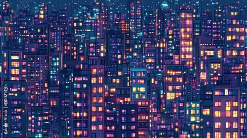 Wallpaper Mural Vibrant Cityscape with Colorful Lights at Night in Urban Landscape Torontodigital.ca