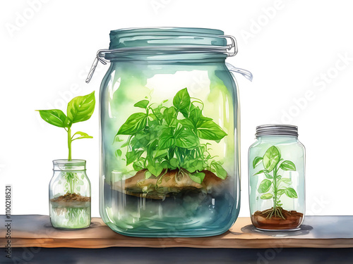 Jar Terrarium Mason Glass Plants Garden Hydroponic Jarrarium Ecosystem Ecosphere Garden Kratky Herb Garden Indoor Grow photo