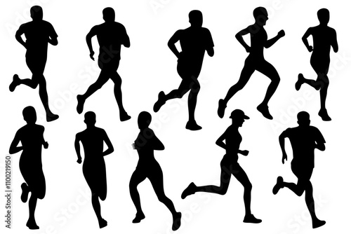 Set of Run, sport athletic logo, group of running people, Running male and female silhouette,