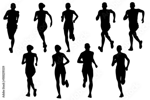 Set of Run, sport athletic logo, group of running people, Running male and female silhouette,