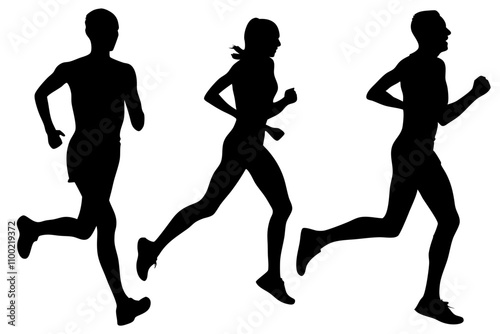 Set of Run, sport athletic logo, group of running people, Running male and female silhouette,