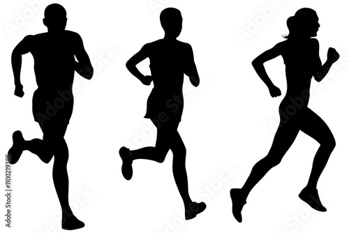 Set of Run, sport athletic logo, group of running people, Running male and female silhouette,