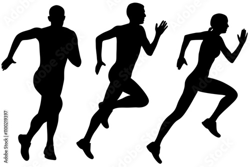 Set of Run, sport athletic logo, group of running people, Running male and female silhouette,