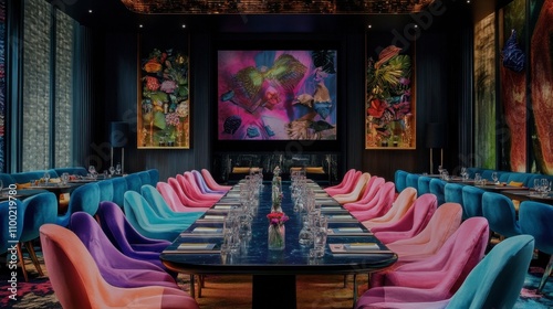 Elegant and Colorful Dining Room with Artistic Decor