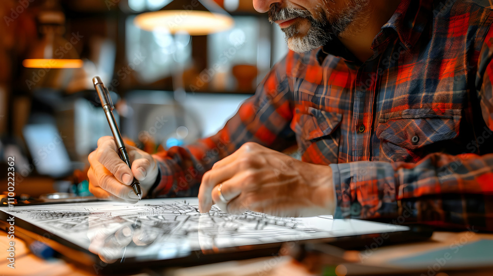 Fototapeta premium Digital Artist Creating Illustration on Tablet