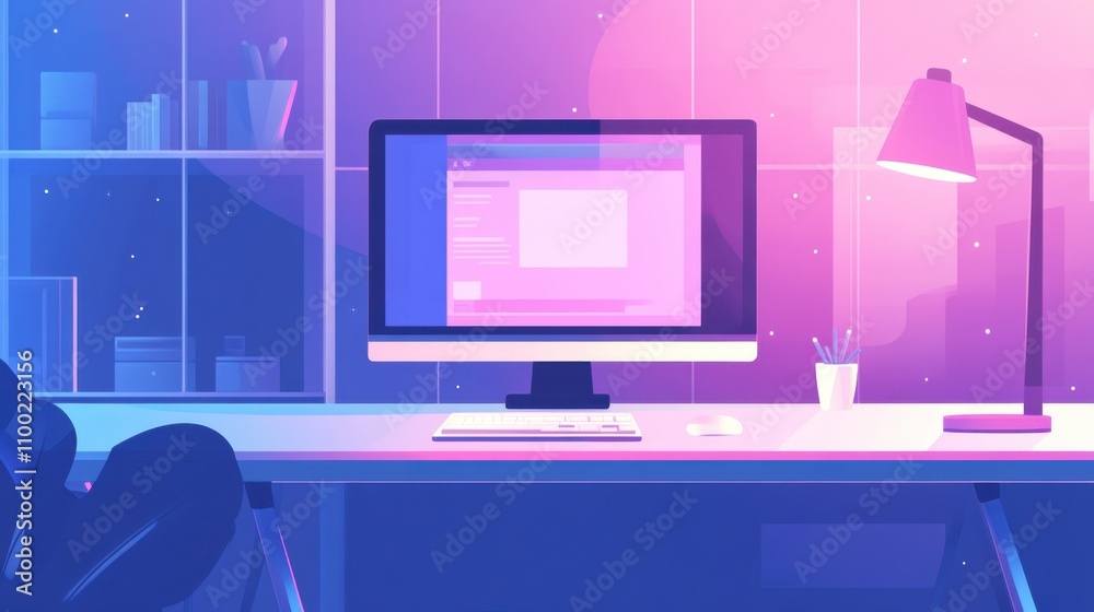 Naklejka premium Modern Workspace with Computer and Lamp