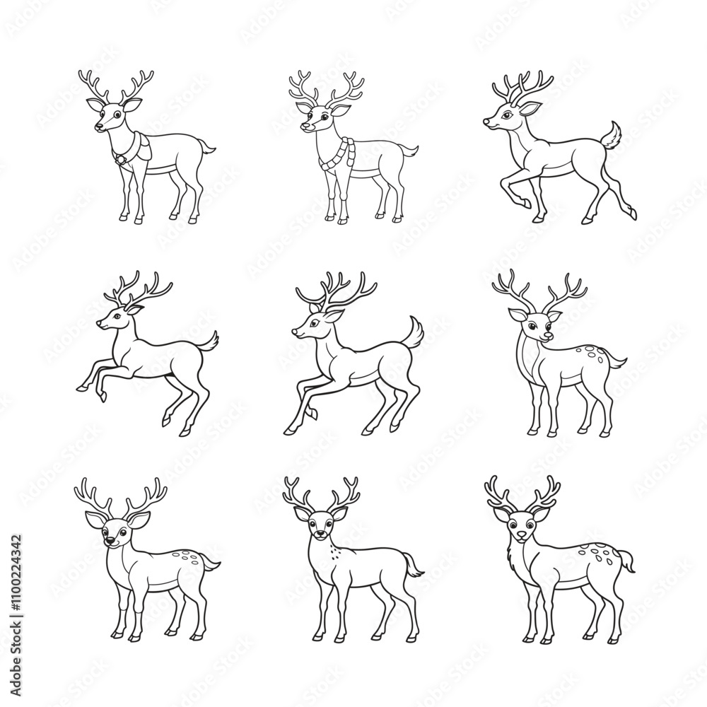 Obraz premium Deer line art icons set