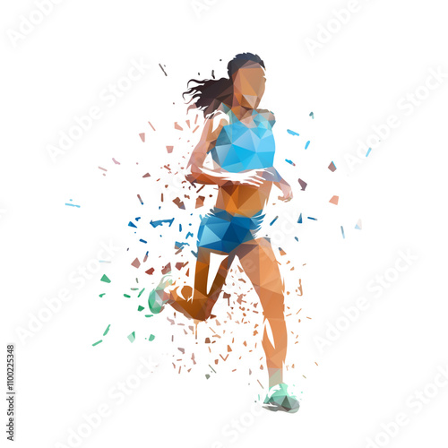 Obraz na płótnie Athletics, track and field. Run, running woman, isolated low polygonal distorted vector runner illustration. Front view. w salonie