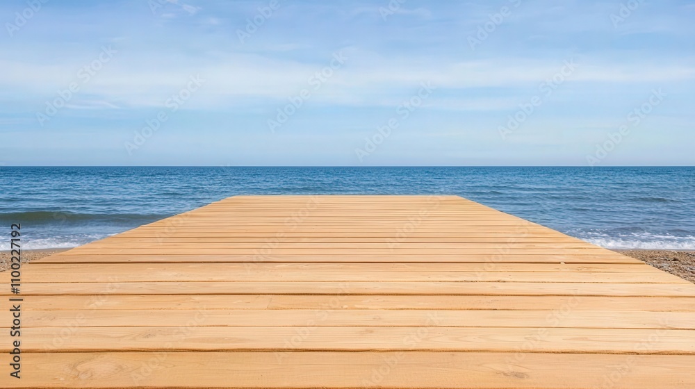 Fototapeta premium A boardwalk stretching out into the ocean, gentle waves below, peaceful and quiet