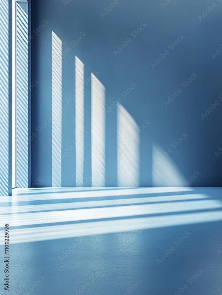 Fototapeta premium Shadows Dance Gracefully Across a Serene Room Bathed in Soft Blue Light, Creating a Tranquil Atmosphere Filled With Calm and Reflection