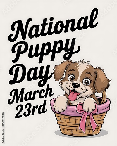 Adorable Puppy In Basket Celebrates National Puppy Day March Twenty Third photo