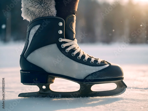 Obraz na płótnie Closeup of vintage retro ice skates on ice in the skating ring, sport background, vintage equipment concept w salonie