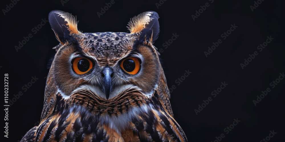 owl on a black background close-up portrait Generative AI owl on a black background close-up portrait Generative AI
