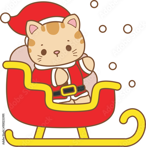 Illustration of cute kitty Christmas icon.
Funny Christmas cat in daily activities elements.
