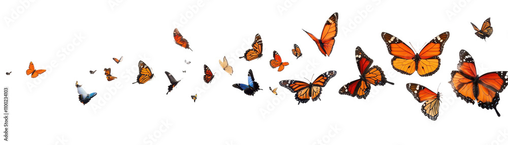Obraz premium Colorful butterflies in gentle flight transparent background
