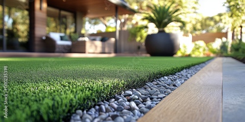 Creating a Stunning Front Yard with Artificial Grass and Timber Edging photo