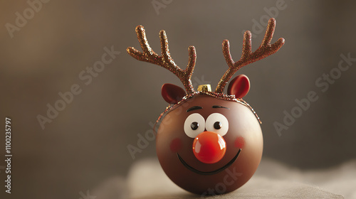 Reindeer ornament A decorative ball ornament with reindeer antlers and a bright nose photo