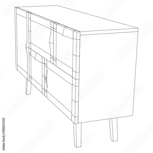 Modern Buffet Cabinet Vector Illustration in Line Art. Ideal for Home Decor, Coloring Books, and Interior Design Concepts