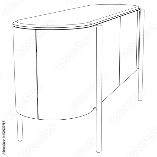 Modern Buffet Cabinet Vector Illustration in Line Art. Ideal for Home Decor, Coloring Books, and Interior Design Concepts