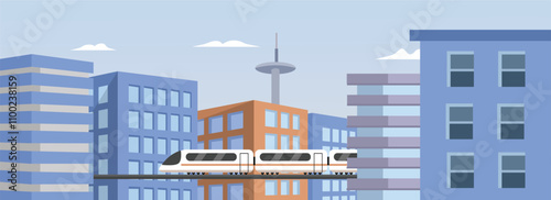 Train in the metropolitan area. Train through building. Chongqing train transportation. Chongqing rail transit. Panoramic train. Subway in the city. Urban city train. City tram. Modern highspeed train