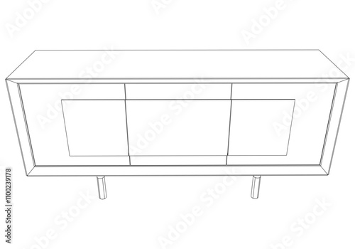 Modern Buffet Cabinet Vector Illustration in Line Art. Ideal for Home Decor, Coloring Books, and Interior Design Concepts