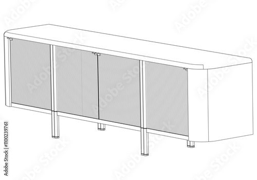 Modern Buffet Cabinet Vector Illustration in Line Art. Ideal for Home Decor, Coloring Books, and Interior Design Concepts