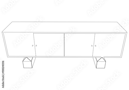 Modern Buffet Cabinet Vector Illustration in Line Art. Ideal for Home Decor, Coloring Books, and Interior Design Concepts