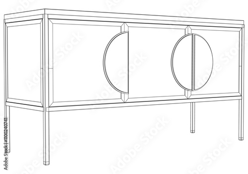 Modern Buffet Cabinet Vector Illustration in Line Art. Ideal for Home Decor, Coloring Books, and Interior Design Concepts