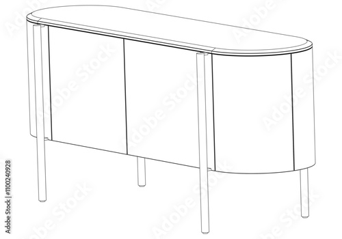 Modern Buffet Cabinet Vector Illustration in Line Art. Ideal for Home Decor, Coloring Books, and Interior Design Concepts
