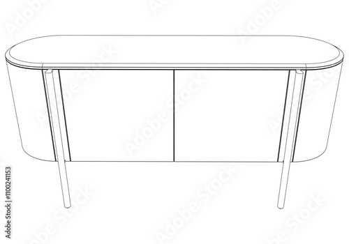 Modern Buffet Cabinet Vector Illustration in Line Art. Ideal for Home Decor, Coloring Books, and Interior Design Concepts
