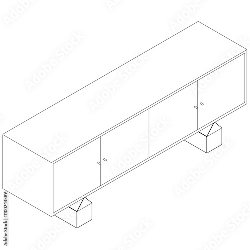 Sideboard Outline Illustration Featuring Buffet Cabinet Design. Perfect for Home Decor, Coloring, and Creative Design Work