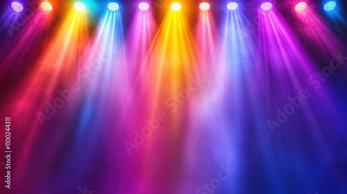 Colorful stage lighting with smoke.