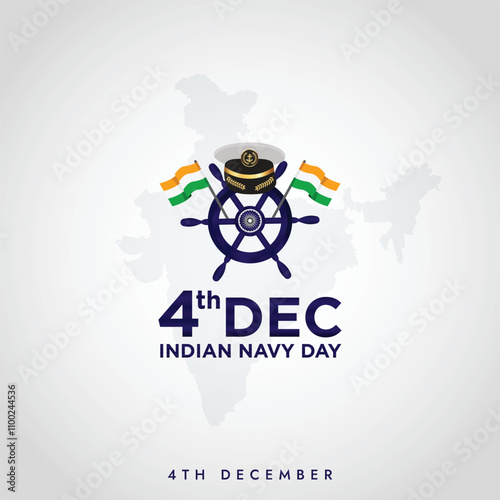 Indian Navy Day celebration post design, Indian Navy Day creative advertising social media post banner design background. Navy officer cap, Anchor, and Indian flag.
 photo