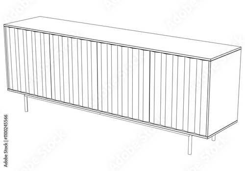 Modern Buffet Cabinet Vector Illustration in Line Art. Ideal for Home Decor, Coloring Books, and Interior Design Concepts
