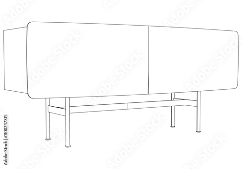 Sideboard Outline Illustration Featuring Buffet Cabinet Design. Perfect for Home Decor, Coloring, and Creative Design Work